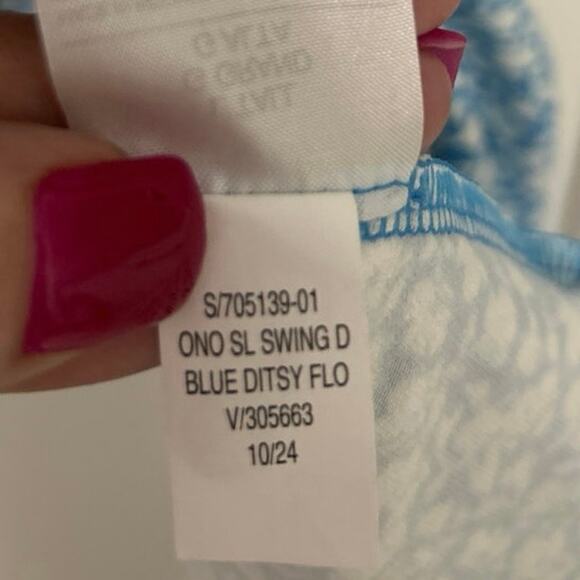 Old Navy Sleeveless Swing Dress Blue Ditsy Floral L Tall Stretch Midi Casual - Picture 8 of 8